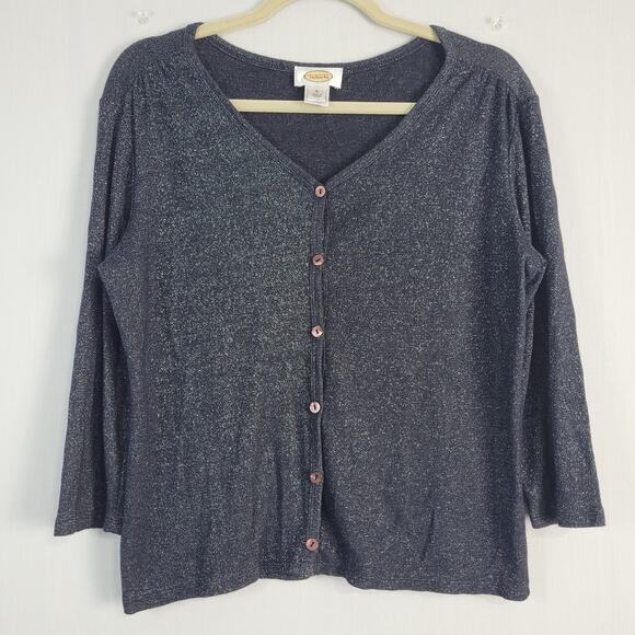 Vintage Talbots V-neck 3/4 Sleeve Shimmer Cardigan size M navy silver 90s office - Picture 1 of 7